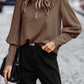 Decorative Button Round Neck Long Sleeve Blouse