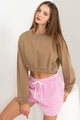HYFVE Round Neck Long Sleeve Cropped Sweatshirt MOCHABROWN