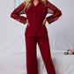 Spliced Lace Lapel Collar Pajama Set