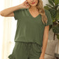 V-Neck Short Sleeve Top and Drawstring Shorts Lounge Set