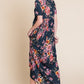 BOMBOM Floral Short Sleeve Maxi Dress