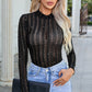 Glitter Round Neck Long Sleeve Semi-Sheer Bodysuit