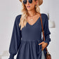 V-Neck Lantern Sleeve Blouse