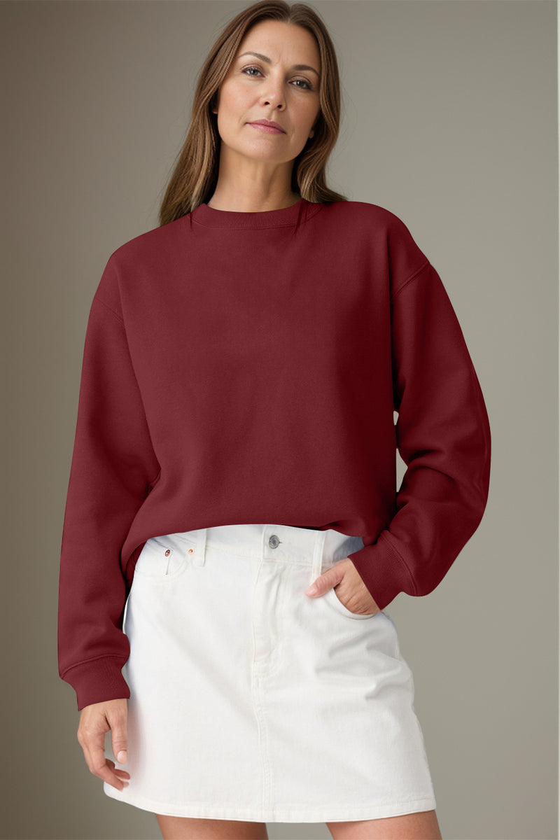 Round Neck Long Sleeve Sweatshirt Burgundy