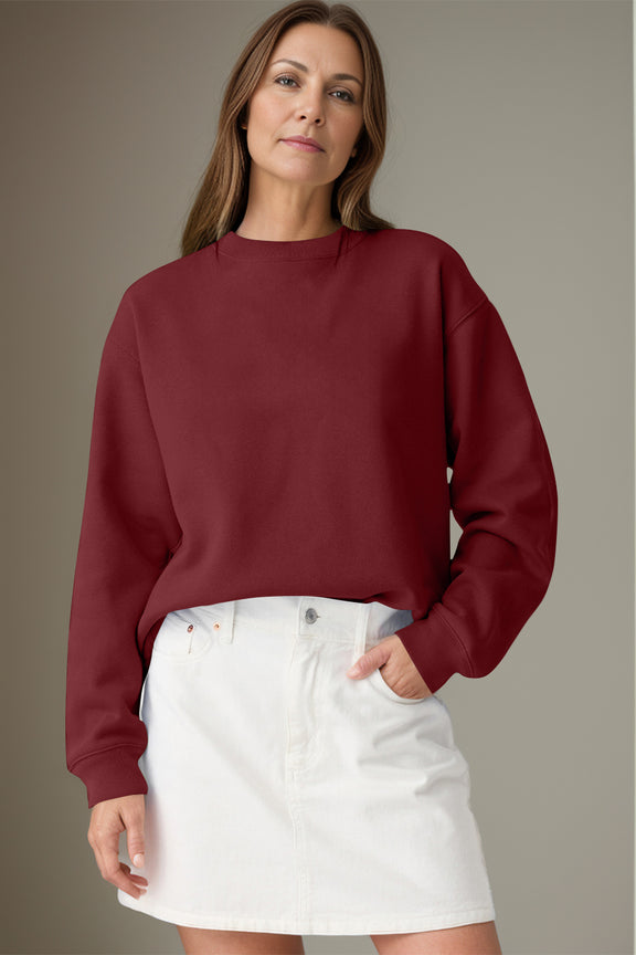 Round Neck Long Sleeve Sweatshirt Burgundy