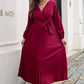 Pleated Long Sleeve Surplice Maxi Dress