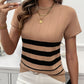 Devine Striped Round Neck Short Sleeve Knit Top