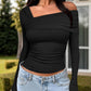 Ruched One Shoulder Long Sleeve T-Shirt