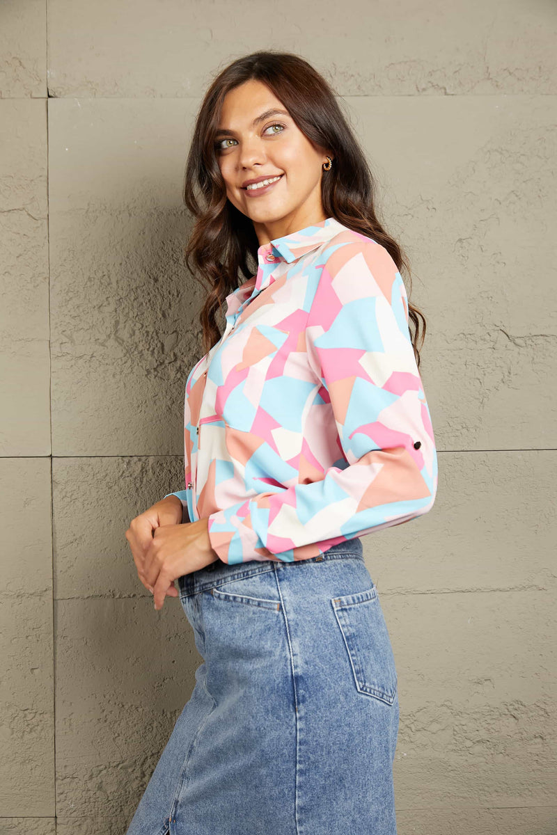 Multicolored Long Sleeve Collared Shirt