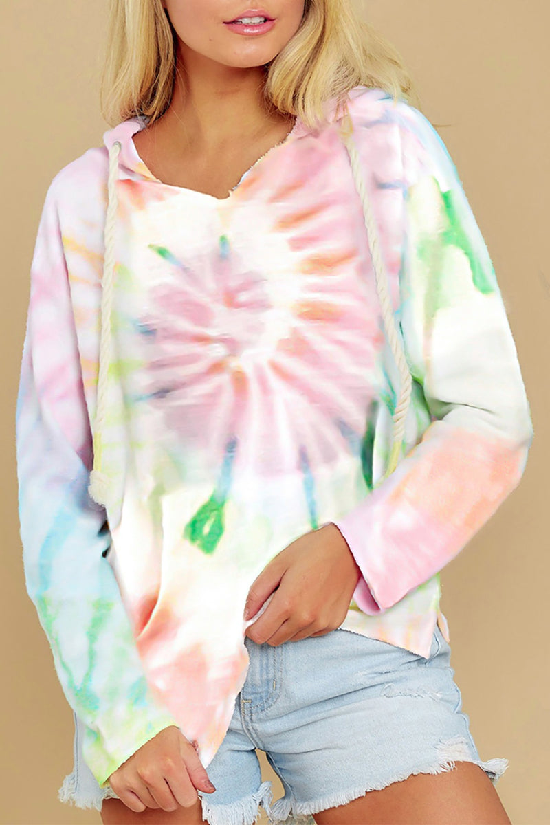 Drawstring Tie-Dye Long Sleeve Hoodie