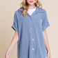 BOMBOM Button Up Short Sleeves Ribbed Shirt