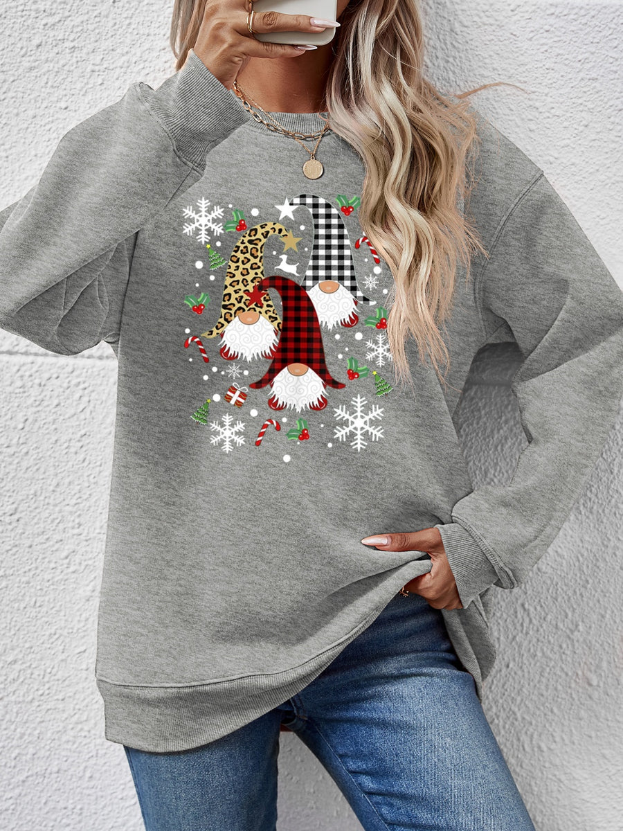 Faceless Gnomes Graphic Drop Shoulder Sweatshirt Charcoal