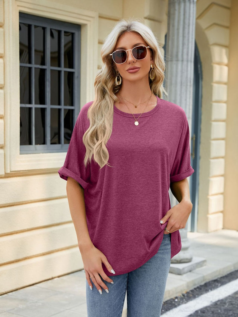 Florira Round Neck Half Sleeve T-Shirt Deep Purple