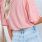 Pearl Detail Round Neck Half Sleeve Blouse