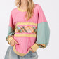 SAGE + FIG Mineral Wash Raw Edge Color Block Sweatshirt