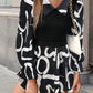 Devine Collared Neck Black And White Color-Contrast Print Long Sleeve Shirt