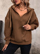 Drawstring Dropped Shoulder Long Sleeve Hoodie Brown