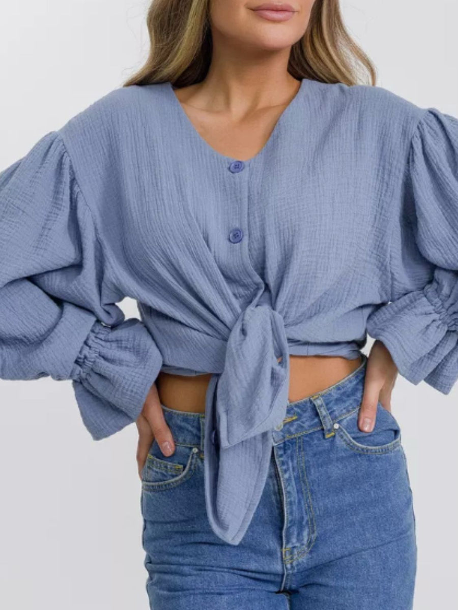 Button Up Flounce Sleeve Shirt