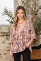 Sew In Love Full Size Aztec Distress Print Half Sleeve Crisscross Top Mocha Mauve