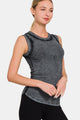 Zenana Washed Ribbed Round Neck Slim Tank ASHBLACK