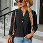 Notched Neck Long Sleeve Buttoned Blouse