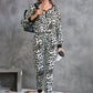 Leopard V-Neck Dropped Shoulder Loungewear Set