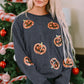 Sequin Patch Pumpkin Round Neck Sweatshirt