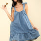 VERY J Shoulder Tie Washed Denim Mini Dress