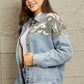 GeeGee Full Size Washed Denim Camo Contrast Jacket