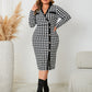 Plus Size Houndstooth Long Sleeve Slit Dress