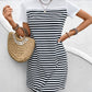 Striped Round Neck Short Sleeve Mini Tee Dress