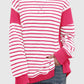 Slit Exposed Seam Striped Long Sleeve Sweatshirt