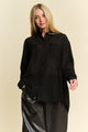 Davi & Dani Crinkled Jacquard Button Down Shirt Black