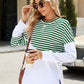 Slit Contrast Striped Long Sleeve Sweatshirt