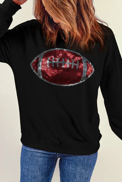 Sequin Football Long Sleeve Sweatshirt Black