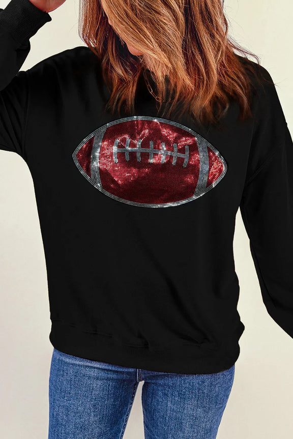 Sequin Football Long Sleeve Sweatshirt Black