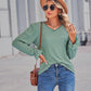 Eyelet V-Neck Flounce Sleeve Blouse