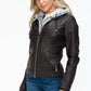 YMI Faux Layered Double-Zipper Jacket with Fuzzy Hood