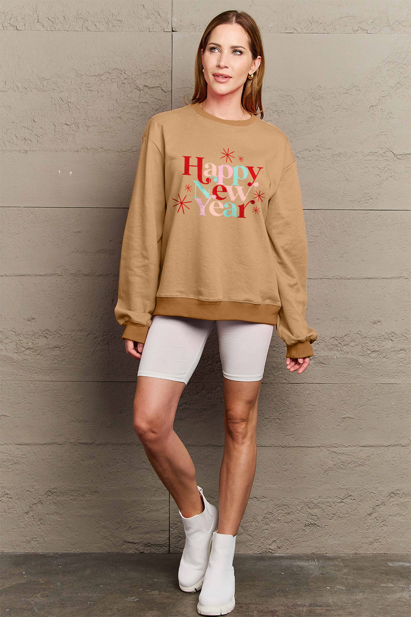 Simply Love Full Size HAPPY NEW YEAR Round Neck Sweatshirt