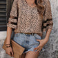 Perfee Printed V-Neck Half Sleeve Blouse