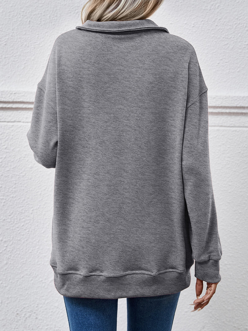 Collared Neck Dropped Shoulder Sweatshirt