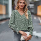 Printed V-Neck Lantern Sleeve Blouse