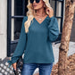 V-Neck Tie Cuff Puff Sleeve Blouse