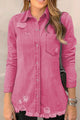 Distressed Raw Hem Snap Down Denim Jacket Pink