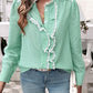 Devine Lace Detail Ruffled Round Neck Long Sleeve Shirt