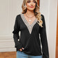 Contrast V-Neck Long Sleeve Blouse