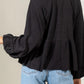 Notched Balloon Sleeve Peplum Blouse