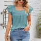 Eyelet Square Neck Cap Sleeve Blouse