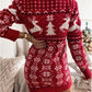 Reindeer & Snowflake Round Neck Sweater Dress