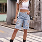 Raw Hem Distressed Denim Shorts with Pockets